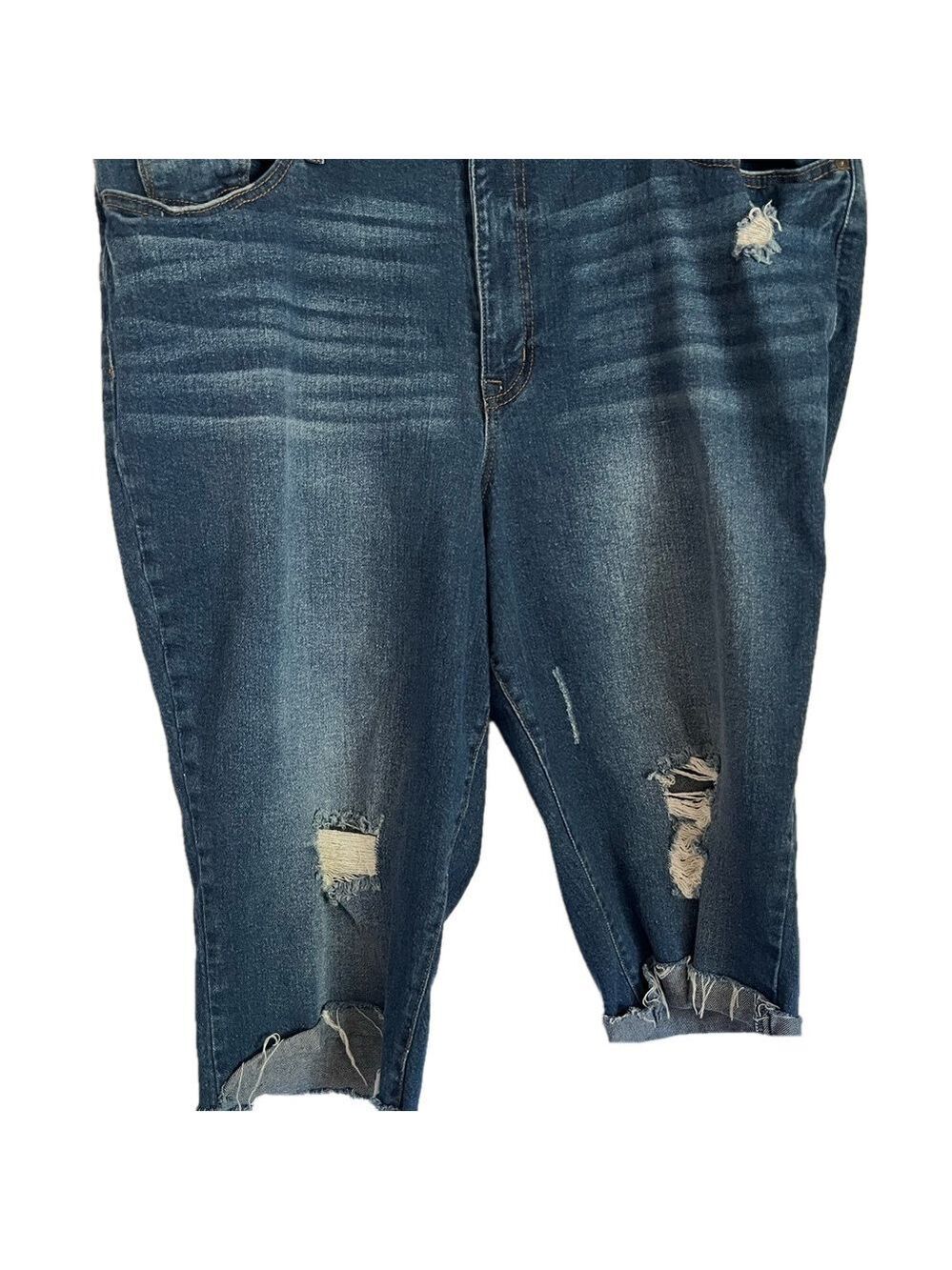 Sophia Blue Jean Cropped Distressed Shorts SZ 22, W 20”, L27”, (T1)